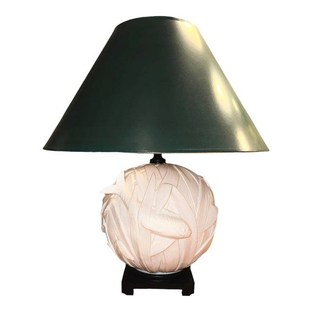Vintage Coy Fish Relief Lamp With Green Shade | IdleHour