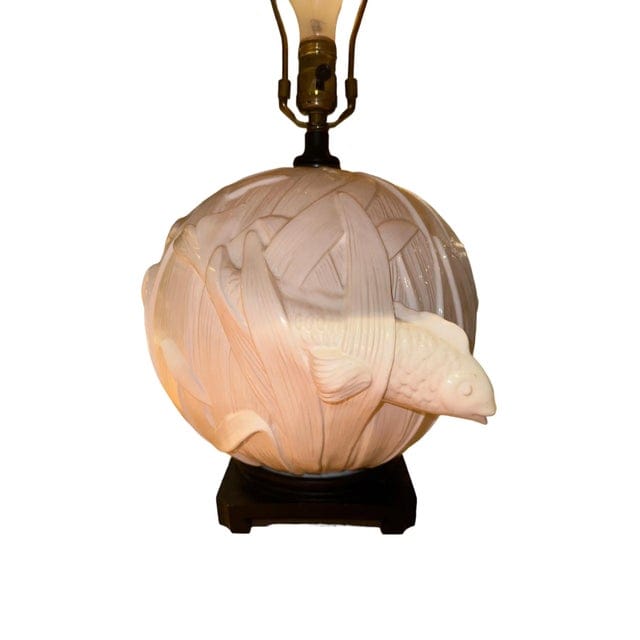 Vintage Coy Fish Relief Lamp With Green Shade | IdleHour