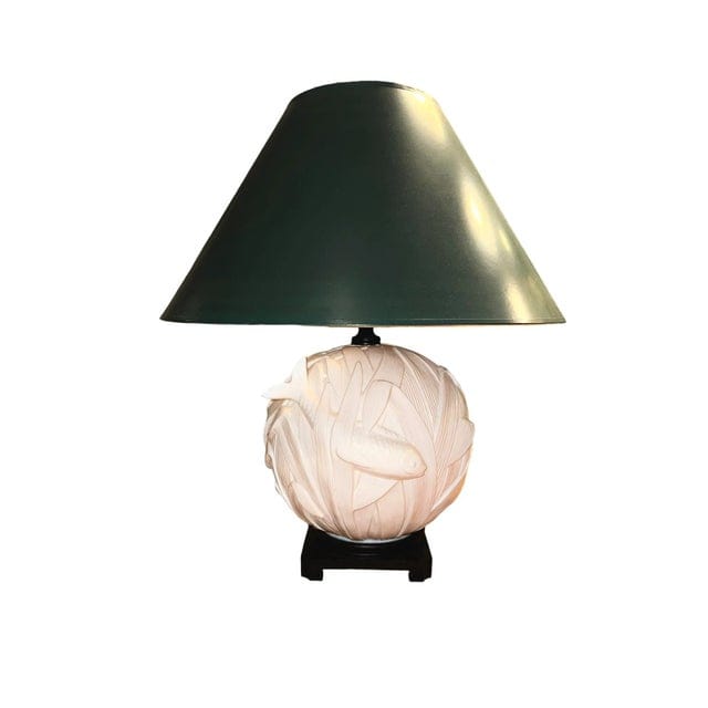 Vintage Coy Fish Relief Lamp With Green Shade | IdleHour