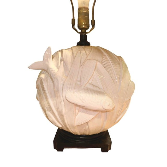 Vintage Coy Fish Relief Lamp With Green Shade | IdleHour