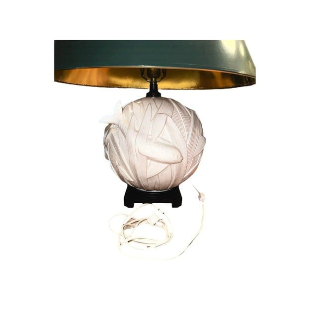 Vintage Coy Fish Relief Lamp With Green Shade | IdleHour