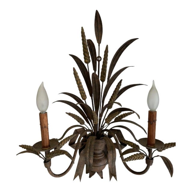 Vintage Currey and Company Wheat Motif Sconce - Bronze Finish | IdleHour