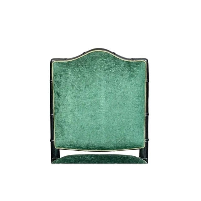 Vintage Faux Bamboo Dark Green Chippendale Dining Chairs With Green Velvet Crocodile Relief Upholstery - Set of 6 | IdleHour