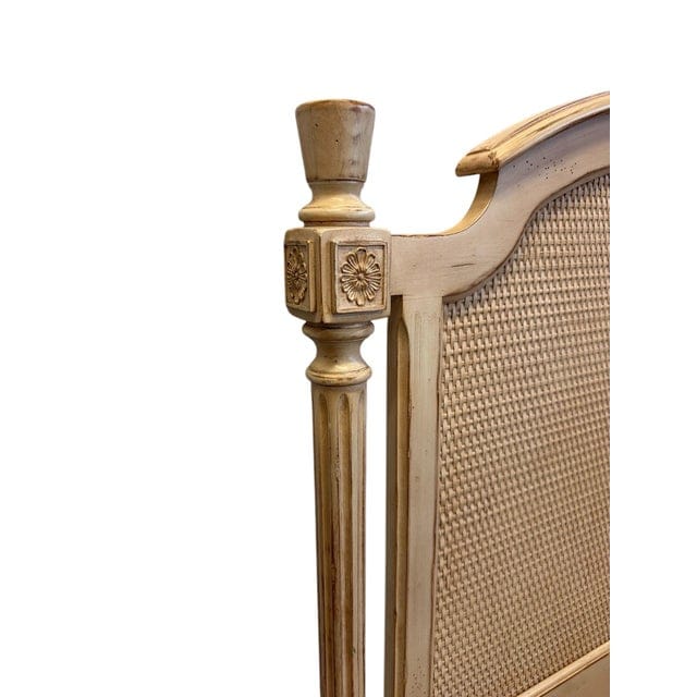Vintage French Provincial Cream Rattan Twin Headboard | IdleHour