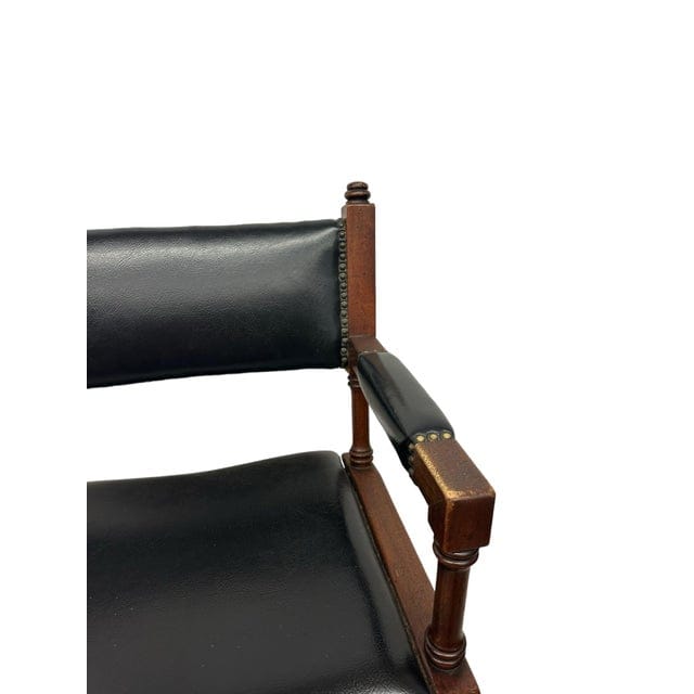 Vintage Hollywood Regency Black Leather Directors Chair | IdleHour