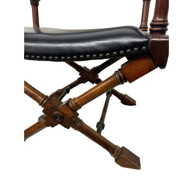 Vintage Hollywood Regency Black Leather Directors Chair | IdleHour
