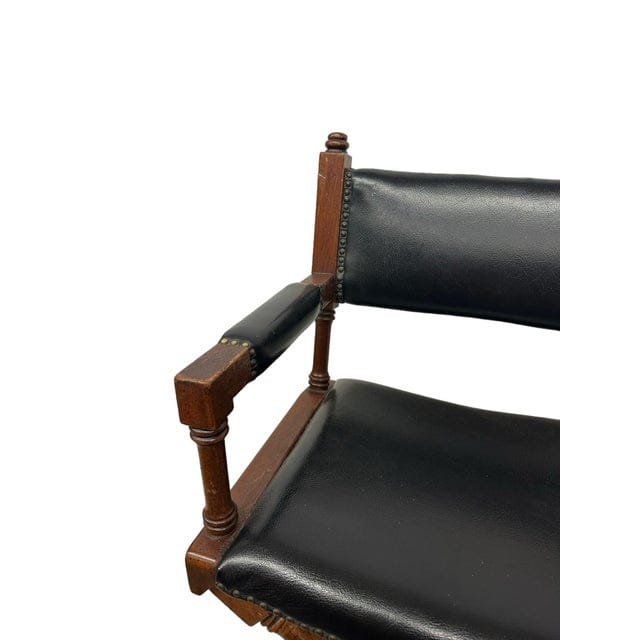 Vintage Hollywood Regency Black Leather Directors Chair | IdleHour