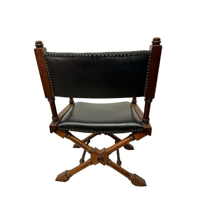 Vintage Hollywood Regency Black Leather Directors Chair | IdleHour