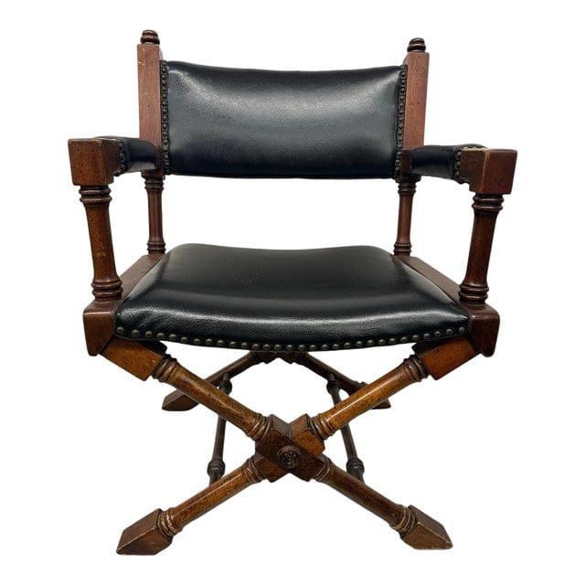 Vintage Hollywood Regency Black Leather Directors Chair | IdleHour