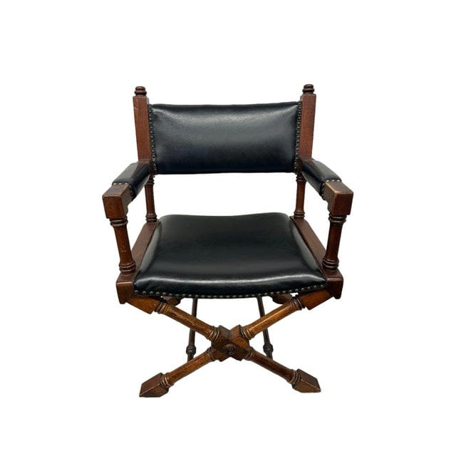 Vintage Hollywood Regency Black Leather Directors Chair | IdleHour