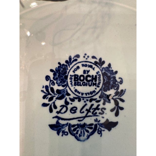 Vintage Large Delft Boch Blue and White Plate With Sea and Windmill Scene | IdleHour