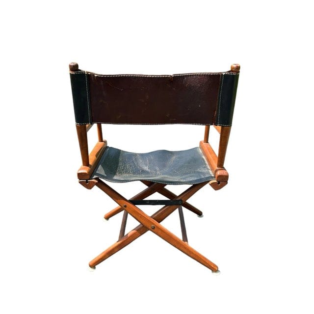 Vintage Mid-Century Black Leather Distressed Directors Chair by the Telescope Folding Chair Company | IdleHour
