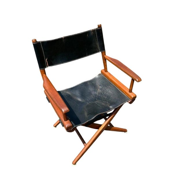 Vintage Mid-Century Black Leather Distressed Directors Chair by the Telescope Folding Chair Company | IdleHour
