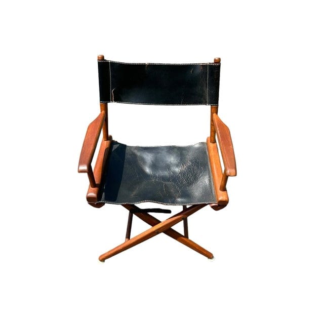Vintage Mid-Century Black Leather Distressed Directors Chair by the Telescope Folding Chair Company | IdleHour