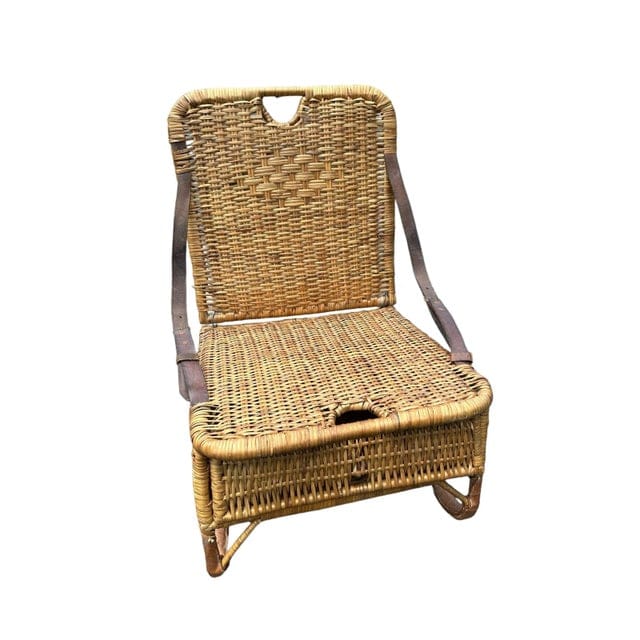 Vintage Picnic Wicker and Leather Chair Fisherman’s Folding Seat | IdleHour