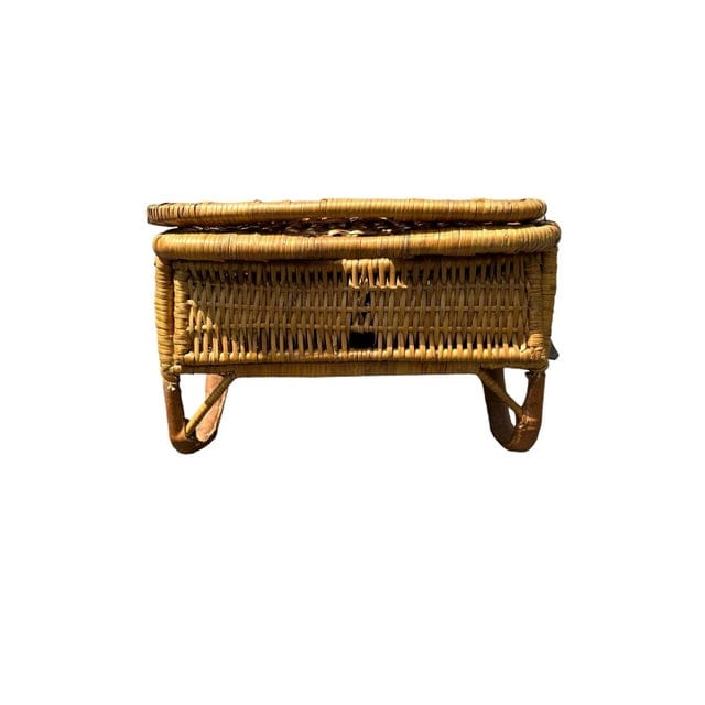 Vintage Picnic Wicker and Leather Chair Fisherman’s Folding Seat | IdleHour