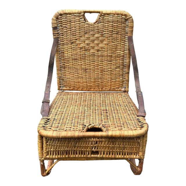 Vintage Picnic Wicker and Leather Chair Fisherman’s Folding Seat | IdleHour