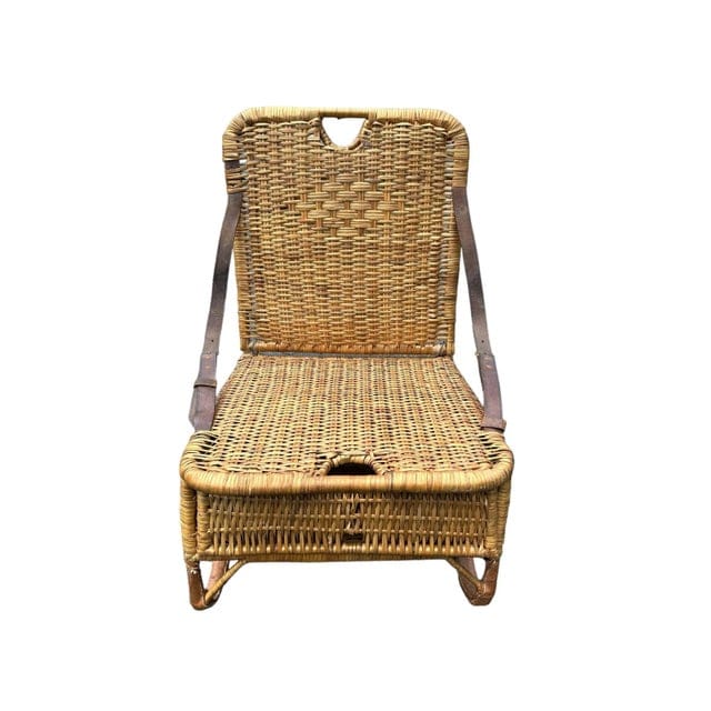 Vintage Picnic Wicker and Leather Chair Fisherman’s Folding Seat | IdleHour