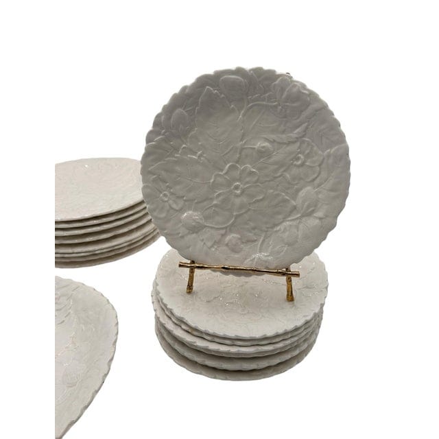 Vintage PV-France (Peasant Village) Majolica Blooming Strawberries in Pattern 15981 Plates and Serving Platter Set- 17 Pieces | IdleHour