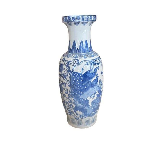 Vintage Tall Blue and White Chinoiserie Vase | IdleHour