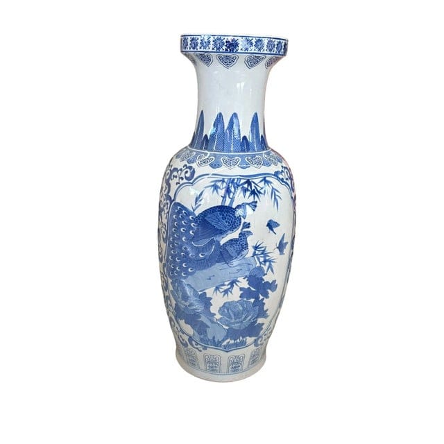 Vintage Tall Blue and White Chinoiserie Vase | IdleHour