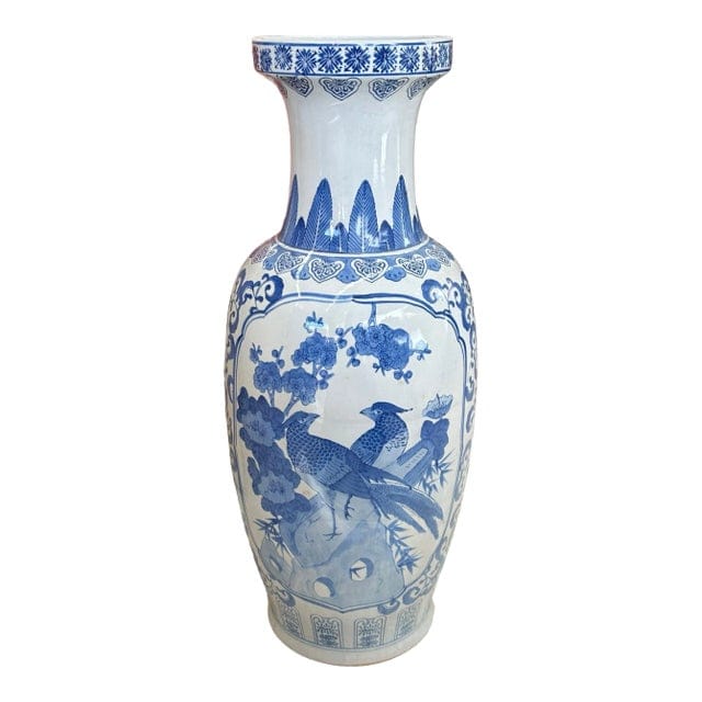 Vintage Tall Blue and White Chinoiserie Vase | IdleHour
