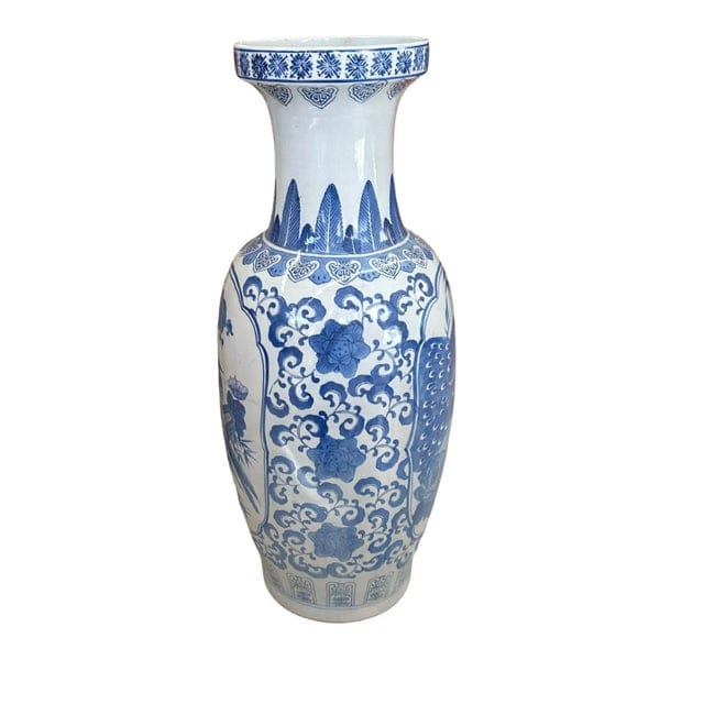 Vintage Tall Blue and White Chinoiserie Vase | IdleHour