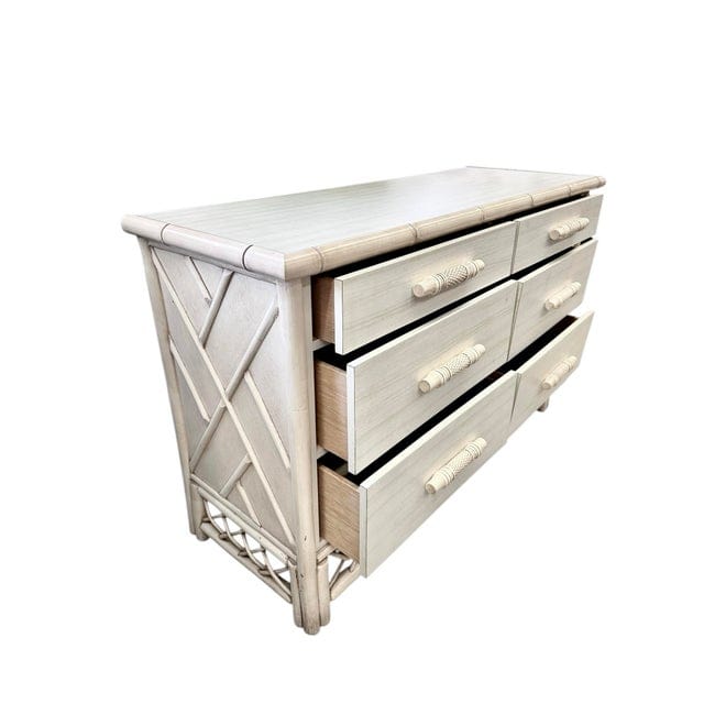 Vintage Whitecraft Ivory Chippendale Faux Bamboo and Lattice Dresser | IdleHour
