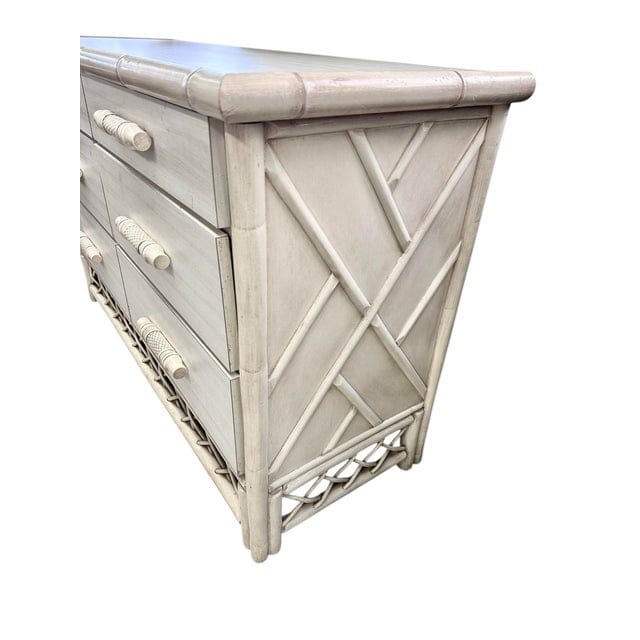 Vintage Whitecraft Ivory Chippendale Faux Bamboo and Lattice Dresser | IdleHour
