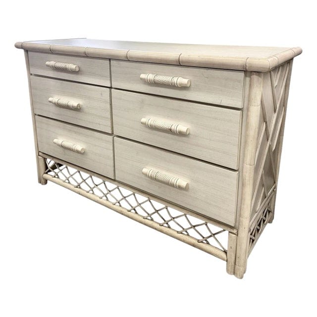 Vintage Whitecraft Ivory Chippendale Faux Bamboo and Lattice Dresser | IdleHour