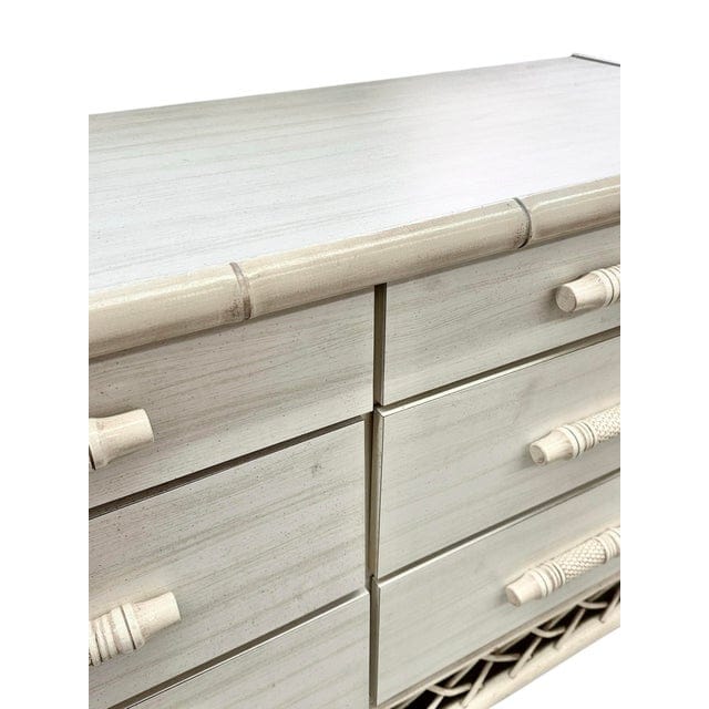Vintage Whitecraft Ivory Chippendale Faux Bamboo and Lattice Dresser | IdleHour