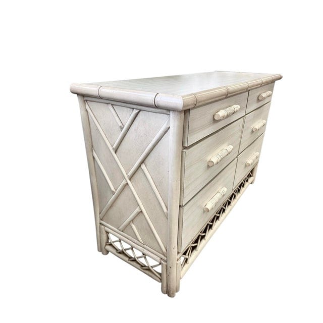 Vintage Whitecraft Ivory Chippendale Faux Bamboo and Lattice Dresser | IdleHour