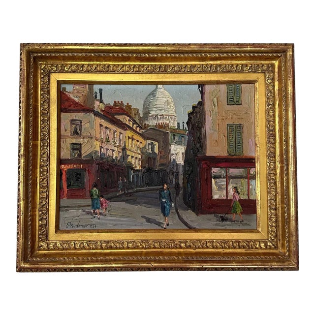 フランス アンティーク Oil painting 1955 油絵 1950s Framed Prudnikov French Cityscape Oil Painting – IDLE HOUR