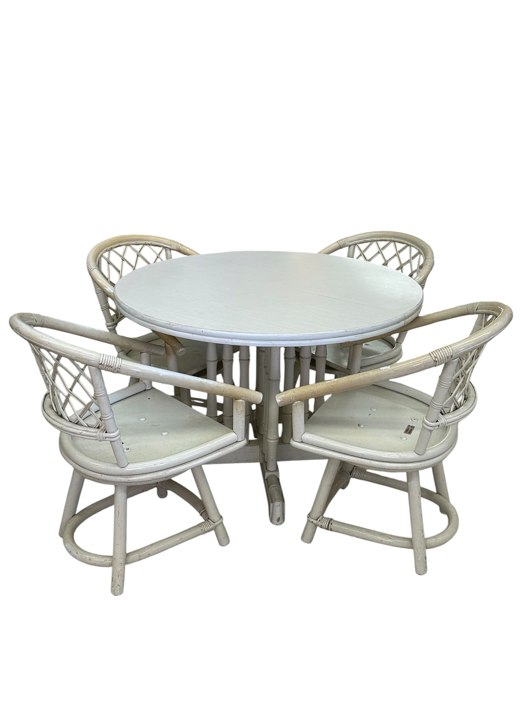Mid 20th Century Ficks Reed Cream Rattan and Faux Bamboo Dining Set | IdleHour