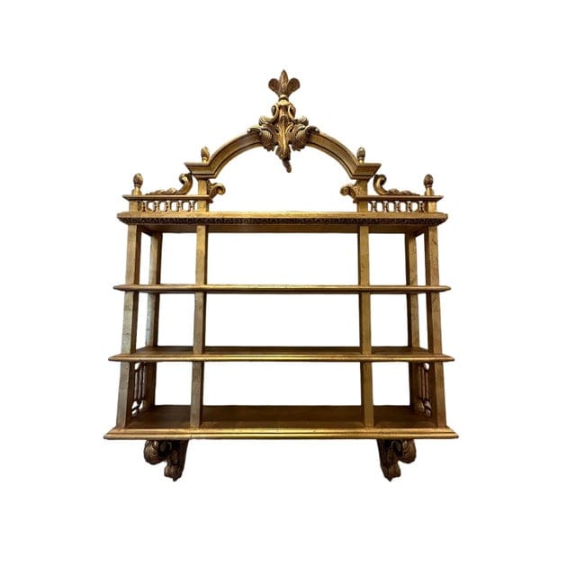 Multi-Tiered Vintage Italian Gilded Wall Shelf Hollywood Regency