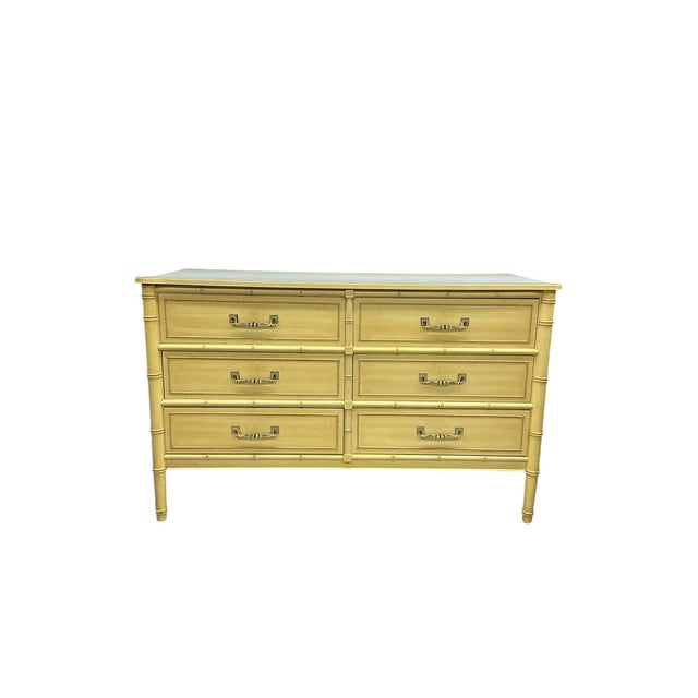 Vintage Henry Link Cream Colored Faux Bamboo Six Drawer Dresser