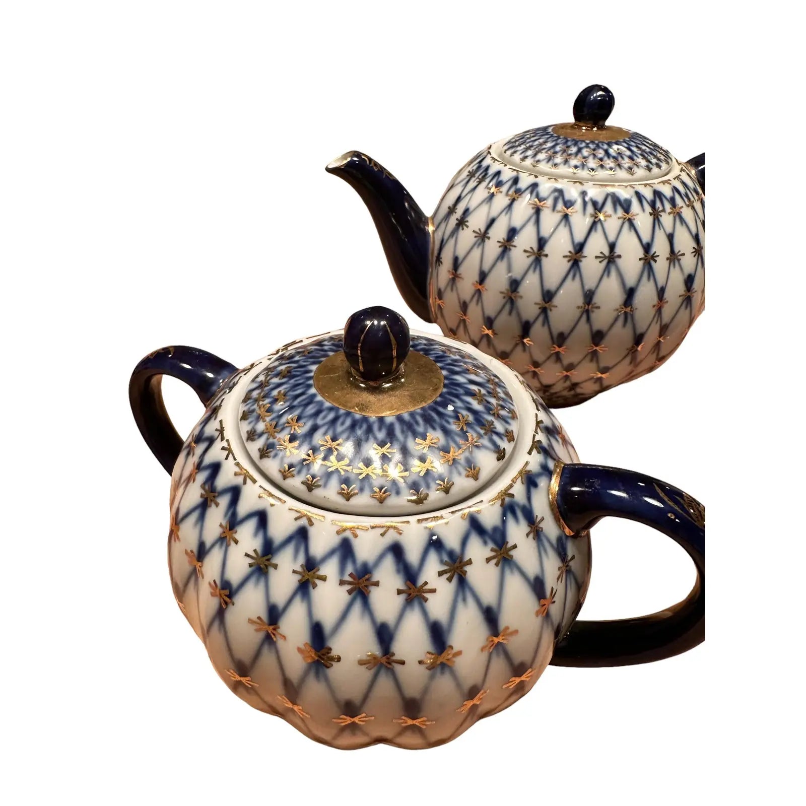 Vintage Lomonosov Imperial Porcelain Cobalt Net Tulip Complete Tea