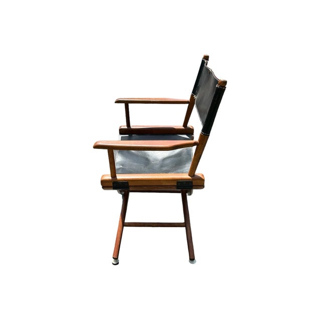 Vintage Mid-Century Black Leather Distressed Directors Chair by